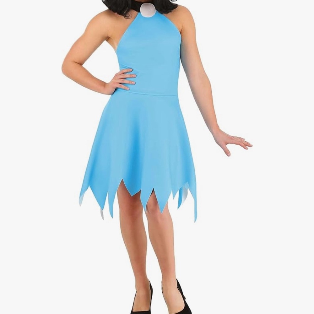 Sky Blue Halter Dress with Jagged Hem
